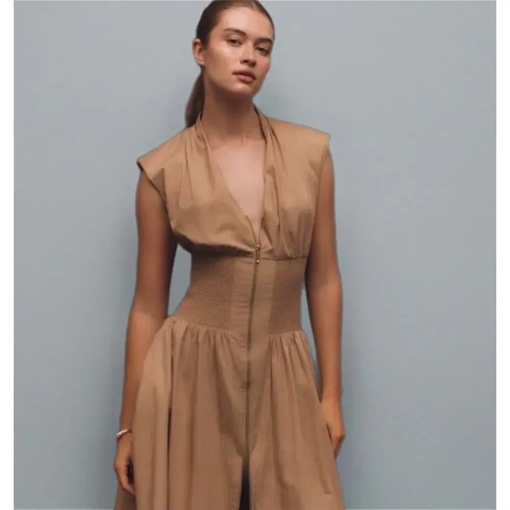 NWT Anthropologie Tommie zip-front midi dress. Size XL. Ret. $178. 100% Cotton - Picture 1 of 11
